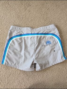 Sundek Light Gray Swim Shorts with Blue Stripe